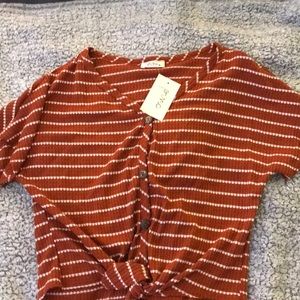 striped cropped button down tee